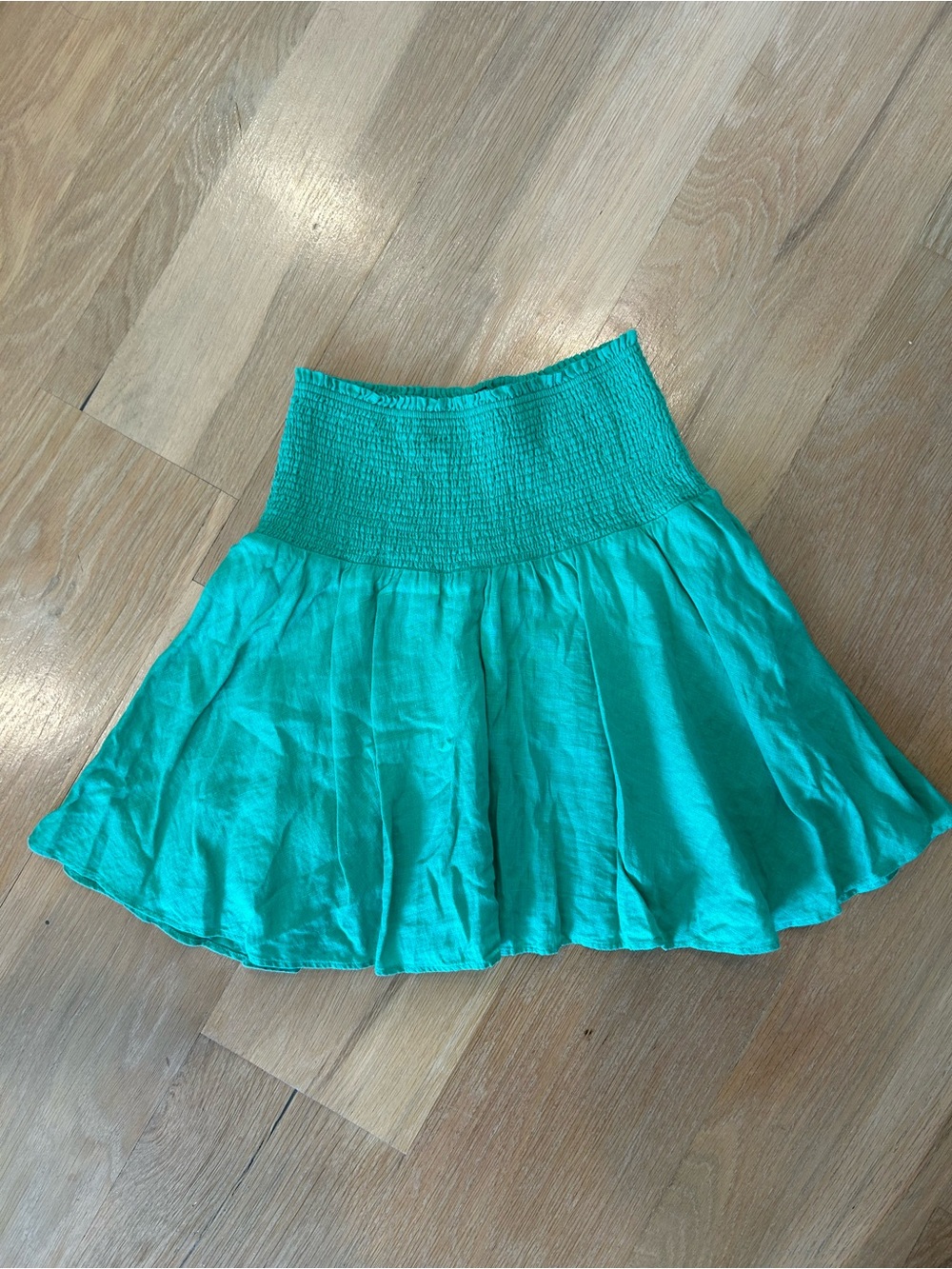 J. Crew Green Smocked Waist Linen Skirt